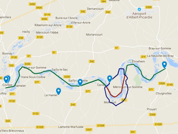 Carte itinéraire entre Froissy et Corbie, Véloroute Vallée de Somme Carte itinéraire entre Froissy et Corbie, Véloroute Vallée de Somme