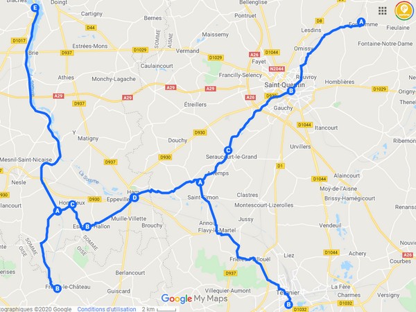 Carte Ham - Péronne - Véloroute Vallée de Somme Carte Ham - Péronne - Véloroute Vallée de Somme